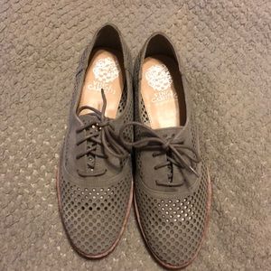 Vince Camuto gray ladies lace-up loafers. Low heel